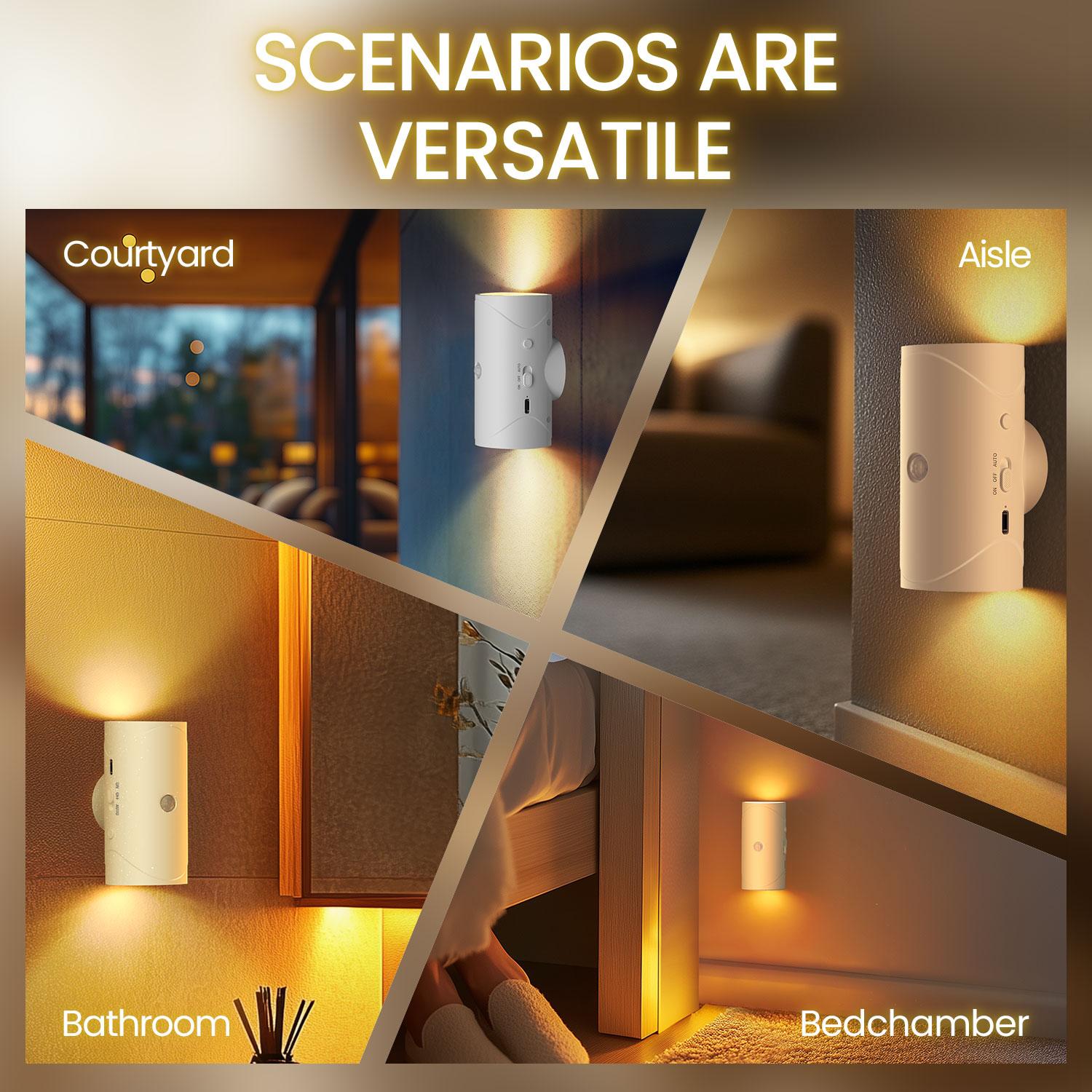 Motion Sensor Light Indoor, Rechargeable Battery Night Light, Ultra-Long Battery Life, Magnetic Stick On Motion Sensor Light 3 Brightness Adjustment Modes for Bedroom, Stairway, Hallway, Outdoor, RGB, Sunset Night Lamp, Christmas, dimmable wall lamp fathe