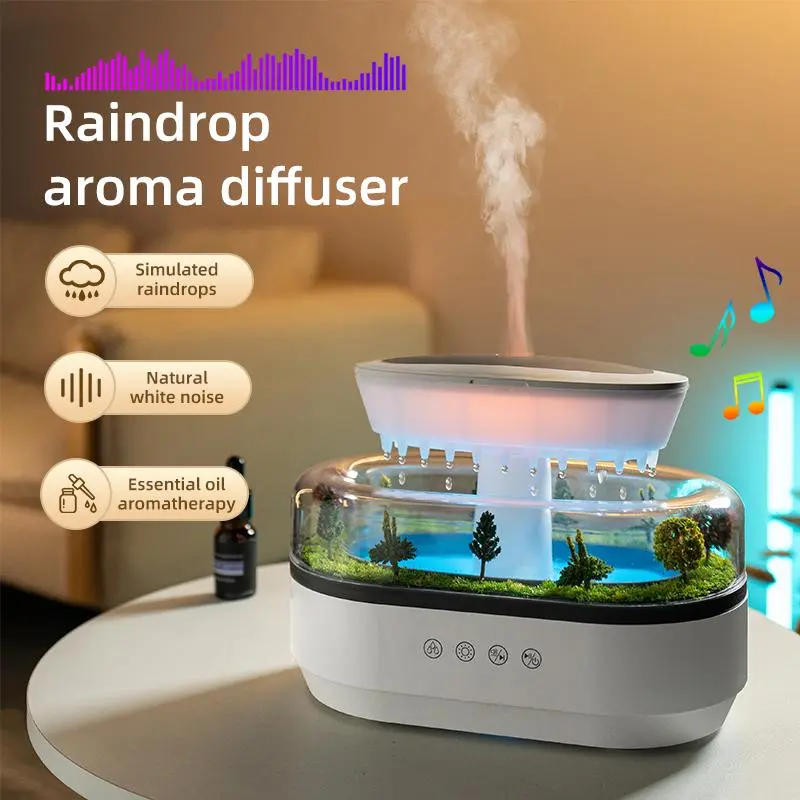 Raindrop Diffuser Humidifier, Air Humidifier, Forest Landscape and White Noise, Seven Color Light Effects, Ambient Atmosphere, Aromatherapy Humidifier, Aromatherapy Diffusers, Aromatherapy Machines, Aroma Diffuser Humidifiers