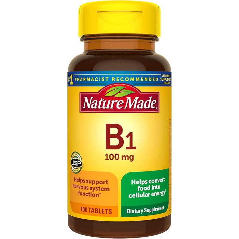 Nature Made Vitamin B1 100mg, Thiamine B1 Supplement for Energy Metabolism Support, 100 Tablets, 100 Day Supply