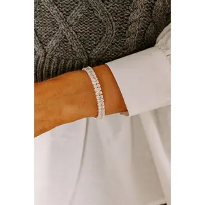 Feeling Glam Cubic Zirconia Cuff Bracelet in Silver