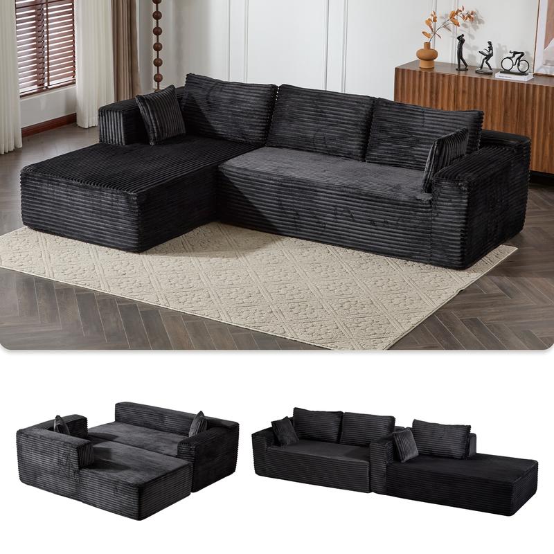 QAK 137.8“ Cloud Modular Sectional Sofa Couch U-Shape Chaise Corduroy Fabric No Assembly Required for Living Room Bedroom