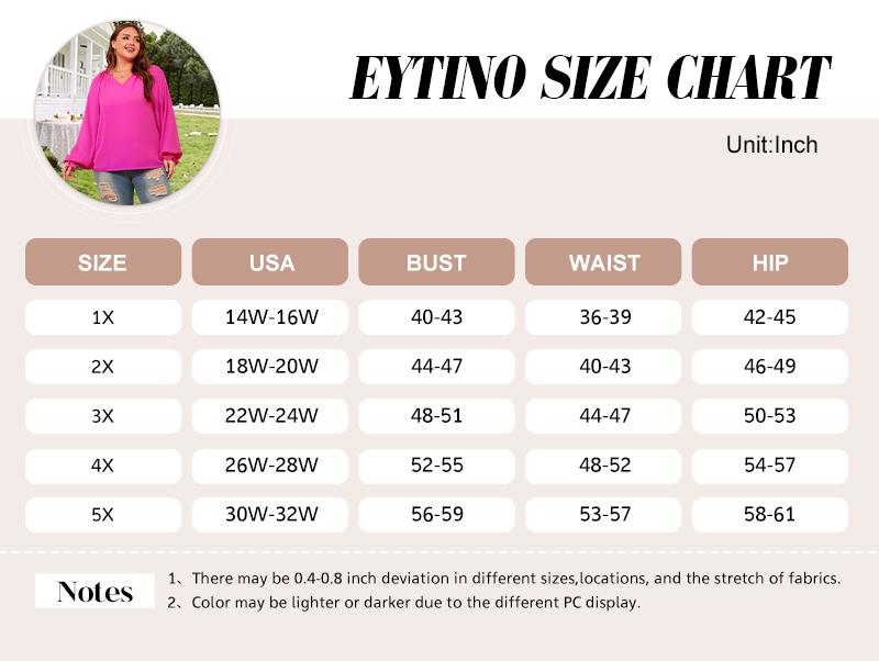 Eytino Womens Plus Size Tops Sexy V Neck Smocked Long Sleeve Casual Chiffon Blouse Flowy Work Shirts(1X-5X)