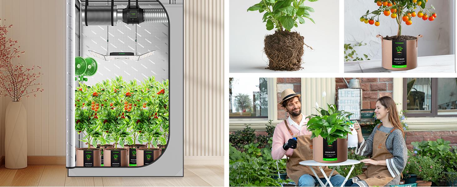 VIVOSUN 5-Pack Grow Bags Heavy Duty Thickened Nonwoven Fabric Pots with Strap Handles Tan