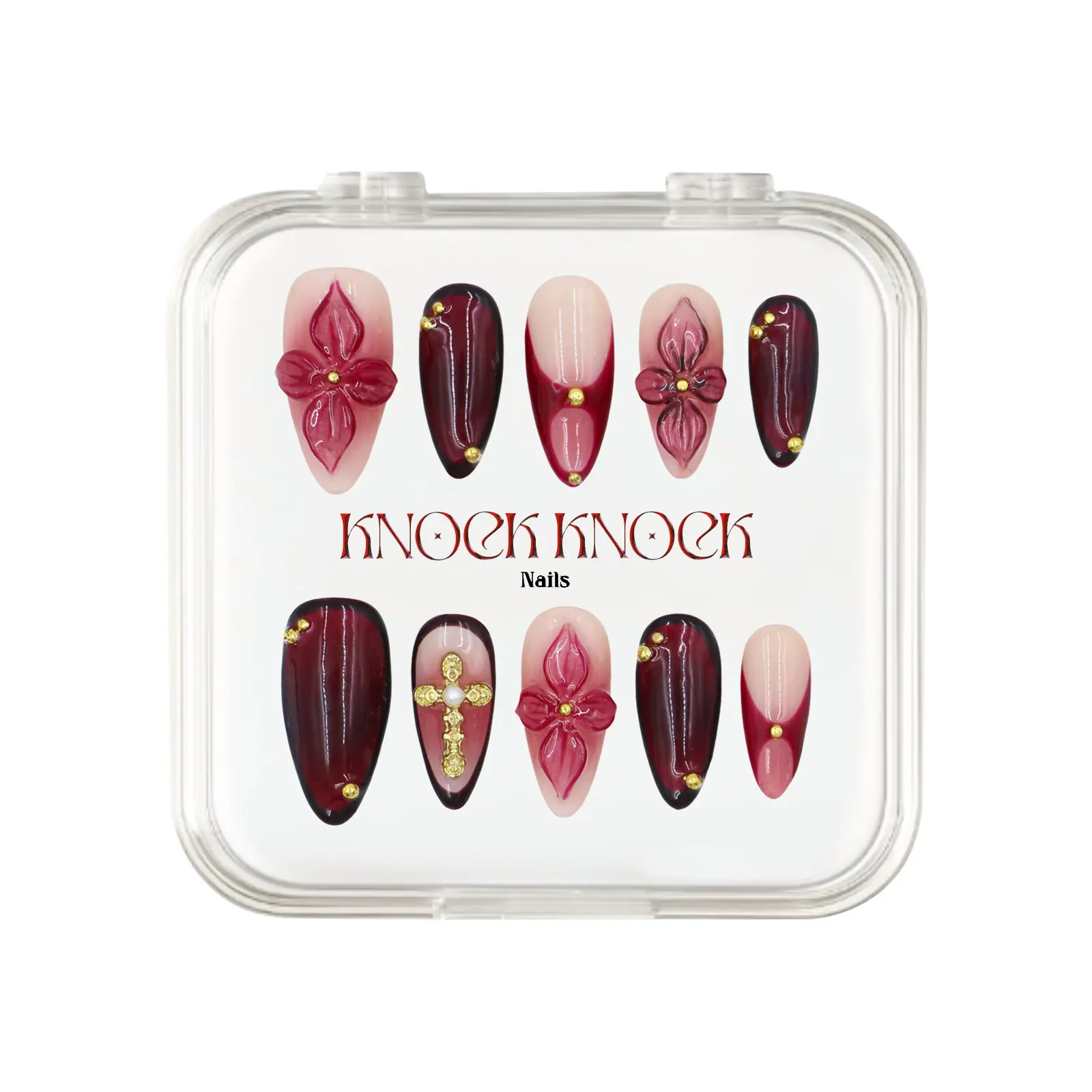 KNOCK.KNOCK NAILS 2026 | Maria ｜10PCS 100% Handmade Press-on Nails |Reusable, Salon-quality, Long-Lasting,Glossy design Acrylic Gel System