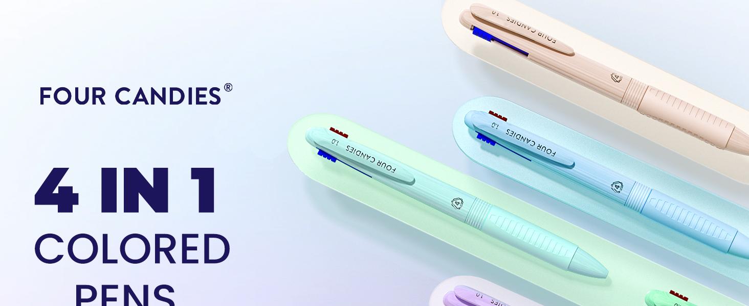 Four Candies Multicolor Pens, 4-in-1 Colored Pen, 9 Pack 1.0mm 4 Color Pens, Quick Dry Nurse Pens, Smooth Writing Colored Ink Pens, Comfort Grip & Macaron Office And School Supplies, Ideal Christmas Gifts For Women, adhd office accessories