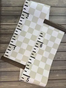 Checkered Canvas Growth Chart Height Ruler Tracker Sign Kids Nursery 6ft Premium Archival Quality UV Protected With Wood Topper And Twine String