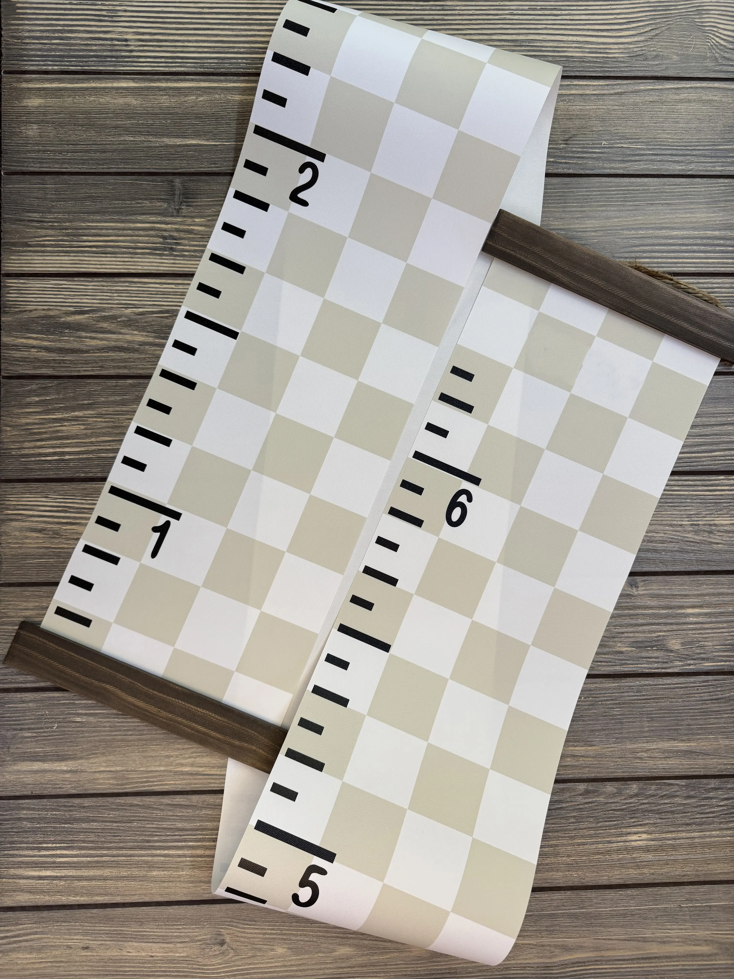 Checkered Canvas Growth Chart Height Ruler Tracker Sign Kids Nursery 6ft Premium Archival Quality UV Protected With Wood Topper And Twine String