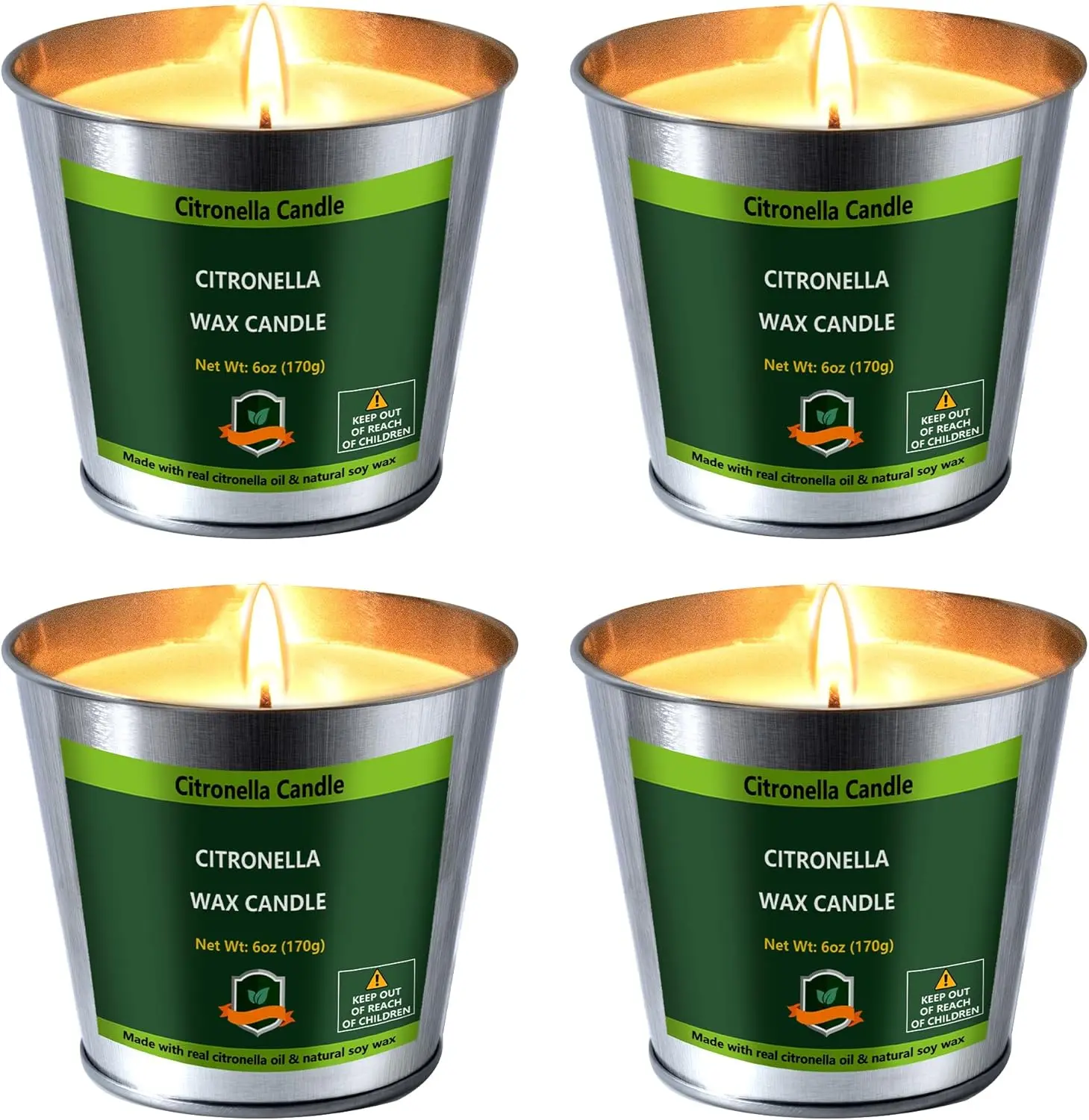 Citronella Jar Candles Bulk Set - 4-Pack, 6 oz, 128 Hours Burn Time, Freshener Wax Candles for Outdoor Patio BBQ, Indoor Use, Party Supplies Gift