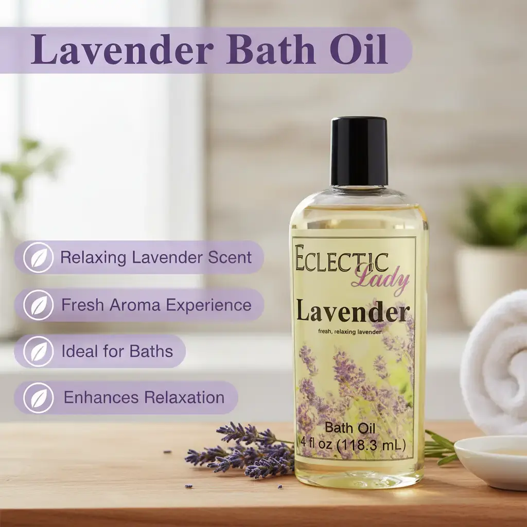 Eclectic Lady Lavender Bath Oil - Relaxing Lavender Scent, Fresh Aroma Experience, Ideal for Baths, Enhances Relaxation, Phthalate Free, Sweet Almond, Jojoba, Soybean Oil