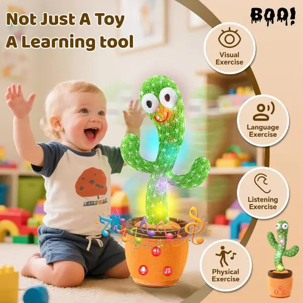 Talking Cactus Toy – Mimicking & Repeating Singing Dancing Plush Baby Toy, Interactive Halloween Gift for Babies, Toddlers, Boys & Girls