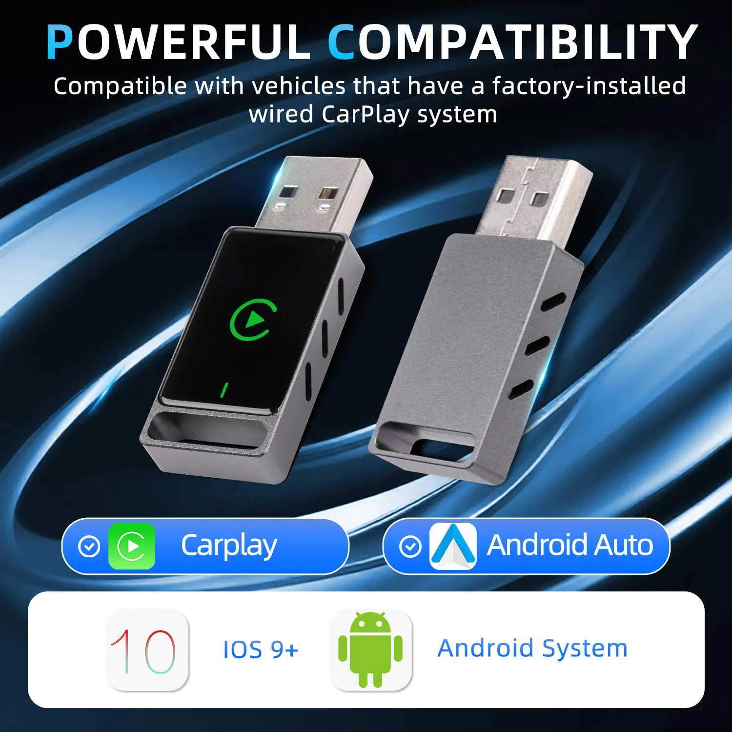 2-in-1 Wireless CarPlay & Android Auto Adapter - Wired to Wireless Converter, Plug & Play USB/Type-C Dongle for OEM Cars (iPhone & Android Devices)