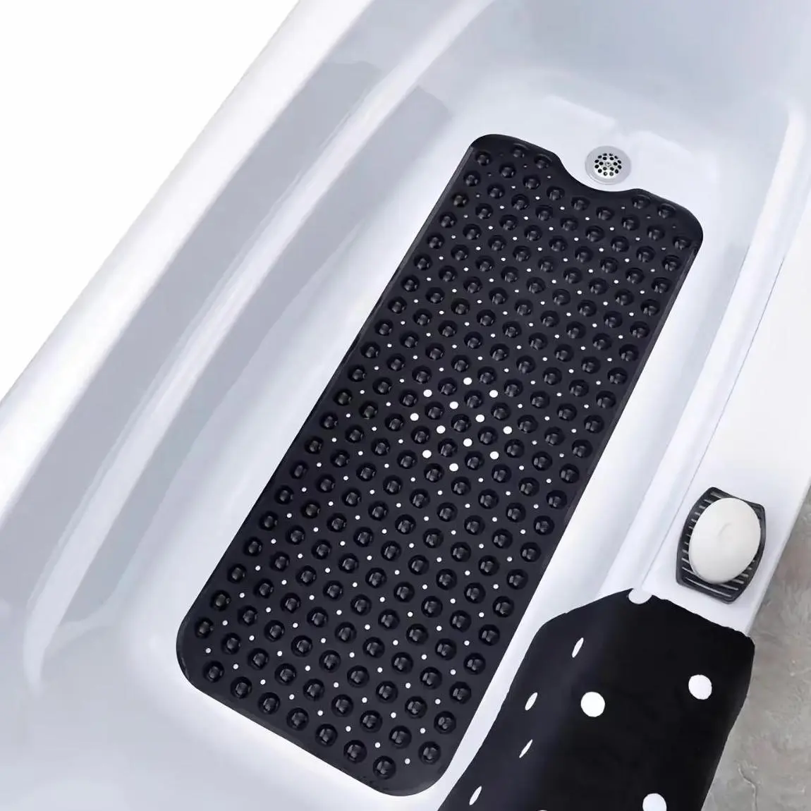 Bathroom Essentials Mat 40x16 Inch,Non Slip Mat With Strong Suction Cups,Large Machine Washable Shower Rug,Drain Holes Keep Tub Clean,Waterproof Mold Resistant Rubber PVC Mat,Blue Black Transparent Light Gray,Bathroom Supplies,Holiday Gift For Family