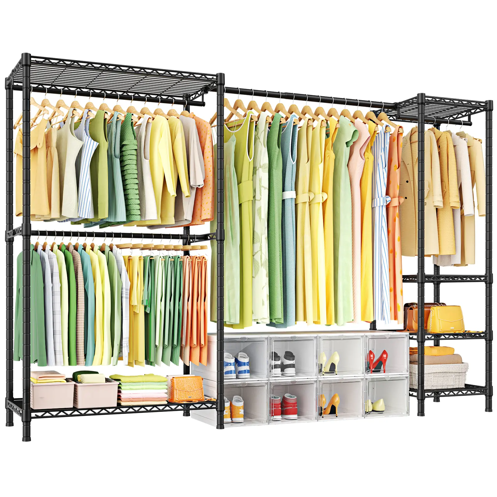 Ulif E10 Hangable Freestanding Coat Rack - Modern, Rustproof, Standalone, with Stretchable Hanger Rod, Adjustable Closet Organizer, Portable Garment Rack, 73-97"W x 15"D x 72"H, 800LBS Max Load, Black Pastel, Modern Coat Racks