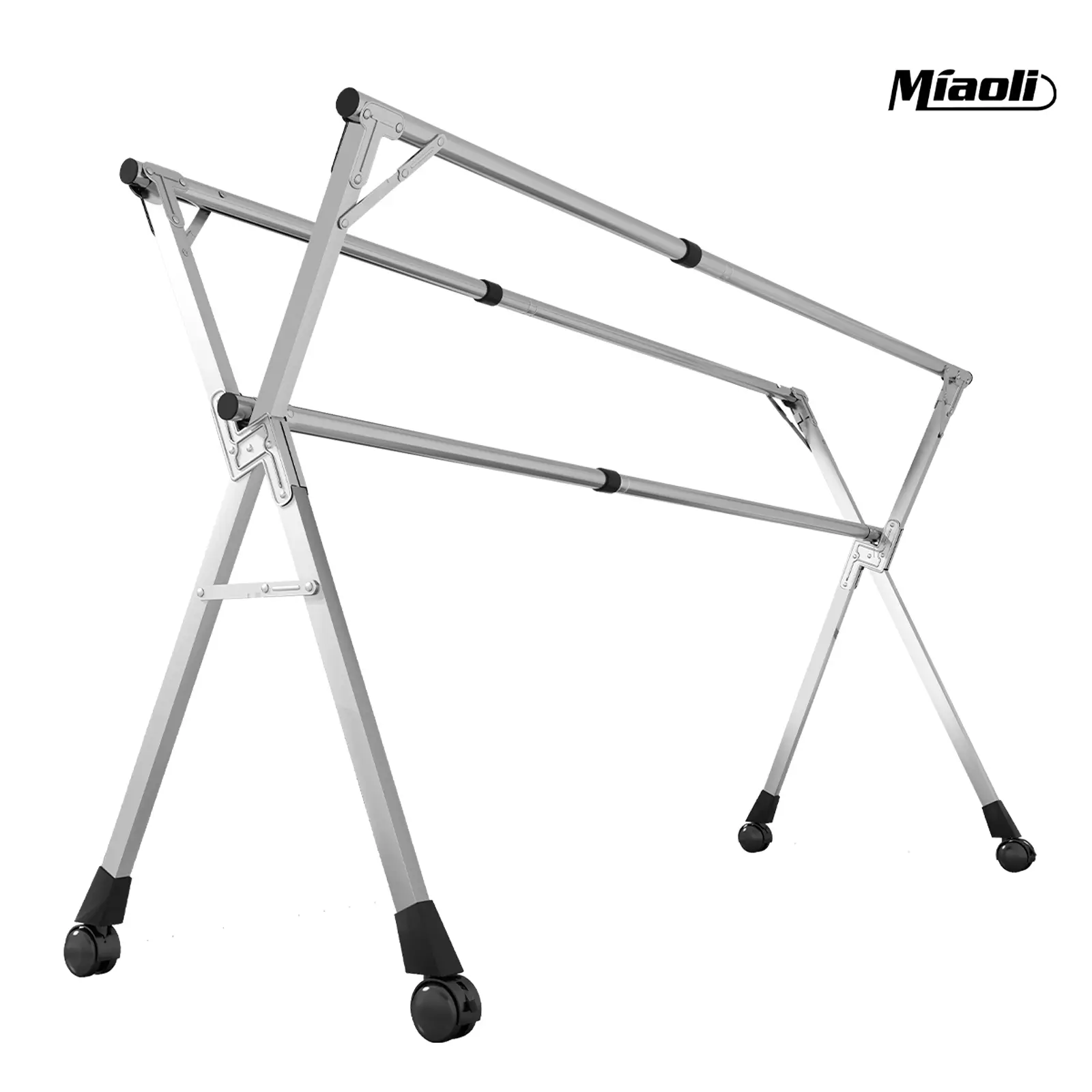 MiAoLi Foldable Stainless Steel Clothes Drying Rack with Wheels, Adjustable Heavy Duty Garment Rack for Indoor & Outdoor Laundry, Rolling Clothes Rack, Collapsible Laundry Drying Rack