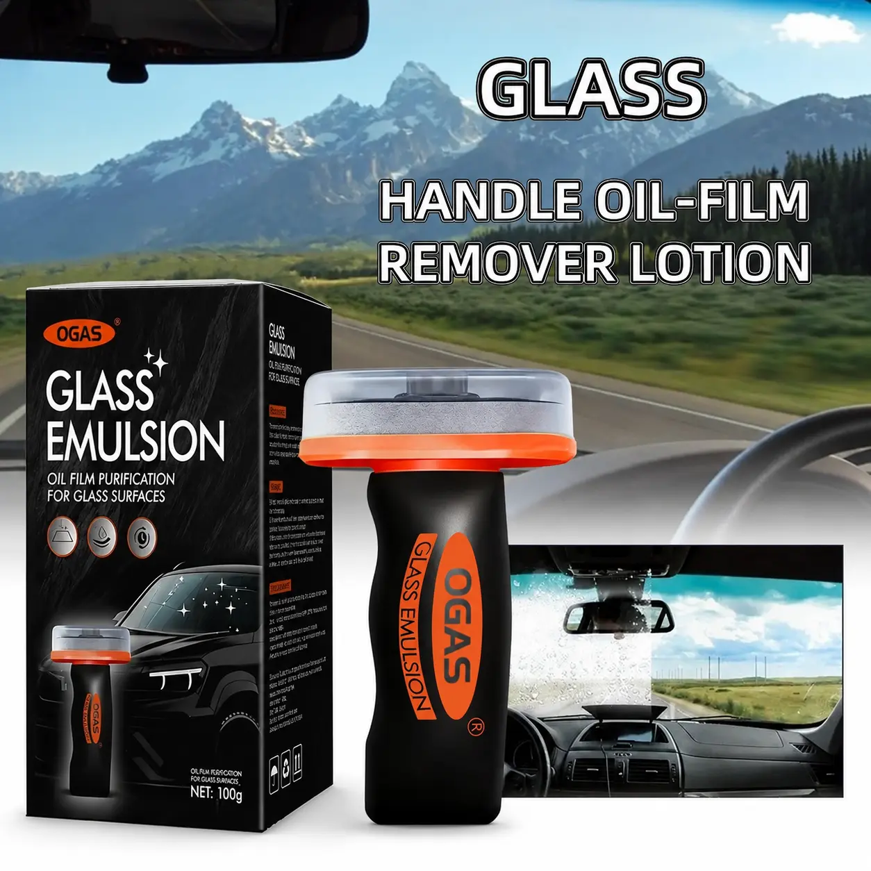 Windshield Oil Film Eraser Wand - All-in-One Pro Kit withGlass Cleaning Emulsion Formula - The Ultimate Streak-FreeSolution to Prep for Rain Repellents,Glass Oil Film Removerfor Car Windshield & Windows