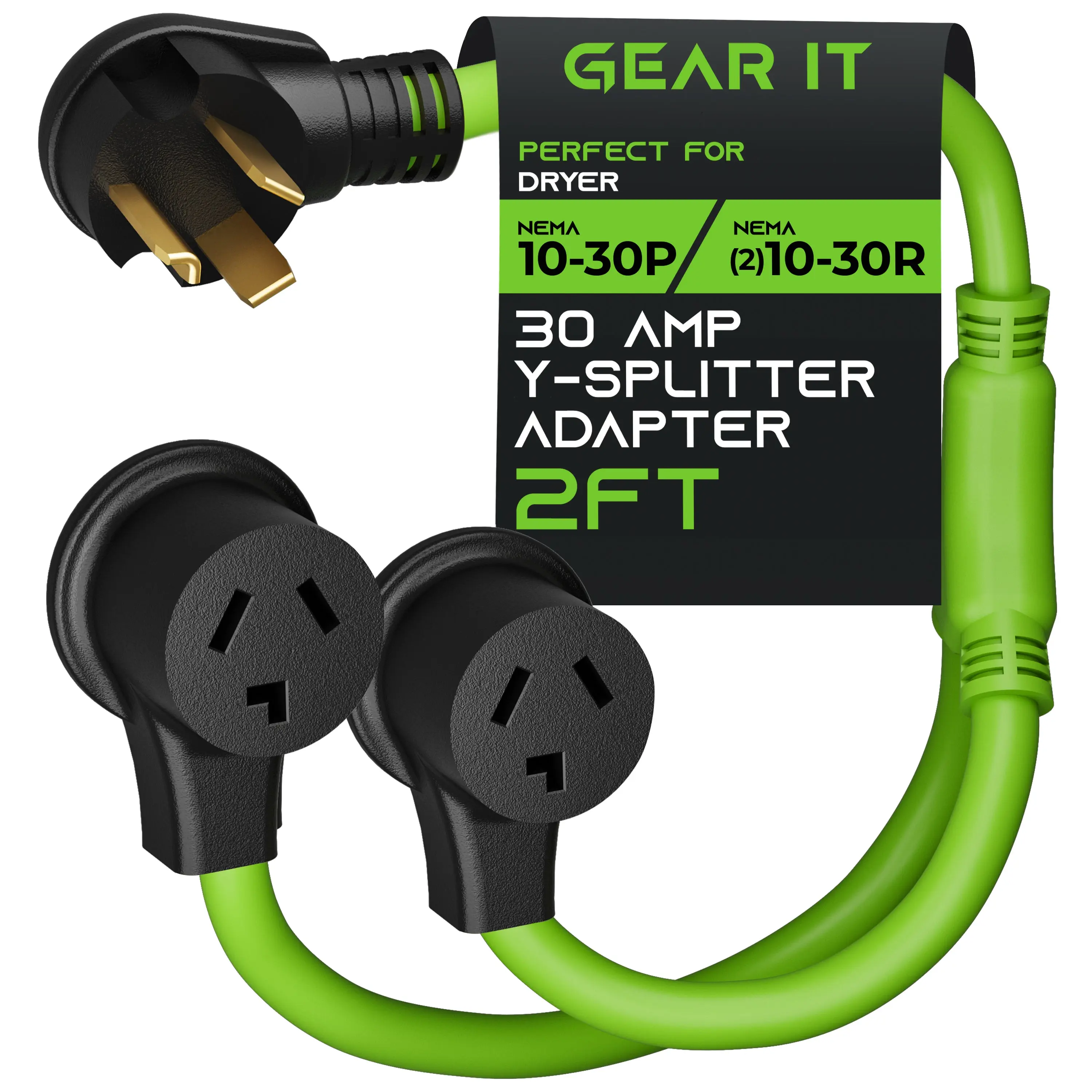 30 Amp NEMA 10-30P to Dual NEMA 10-30R Splitter Power Cord Adapter - 3 Prong STW 10AWG 3C 30 Amp NEMA 10-30P to Dual NEMA 10-30R Splitter Power Cord Adapter - 3 Prong STW 10AWG 3C