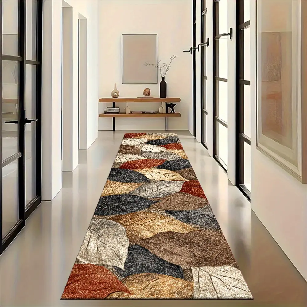 Rustic Nature Theme 2D Flat Artificial Fiber Rug, 2.70x26in, Colorful Leaf Countryside Style, Non-Slip Backing, Soft Touch, Wrinkle Resistant, Machinewash Clean, Easy Maintenance, House Decor for Entryway Bedroom, Entryway Decor