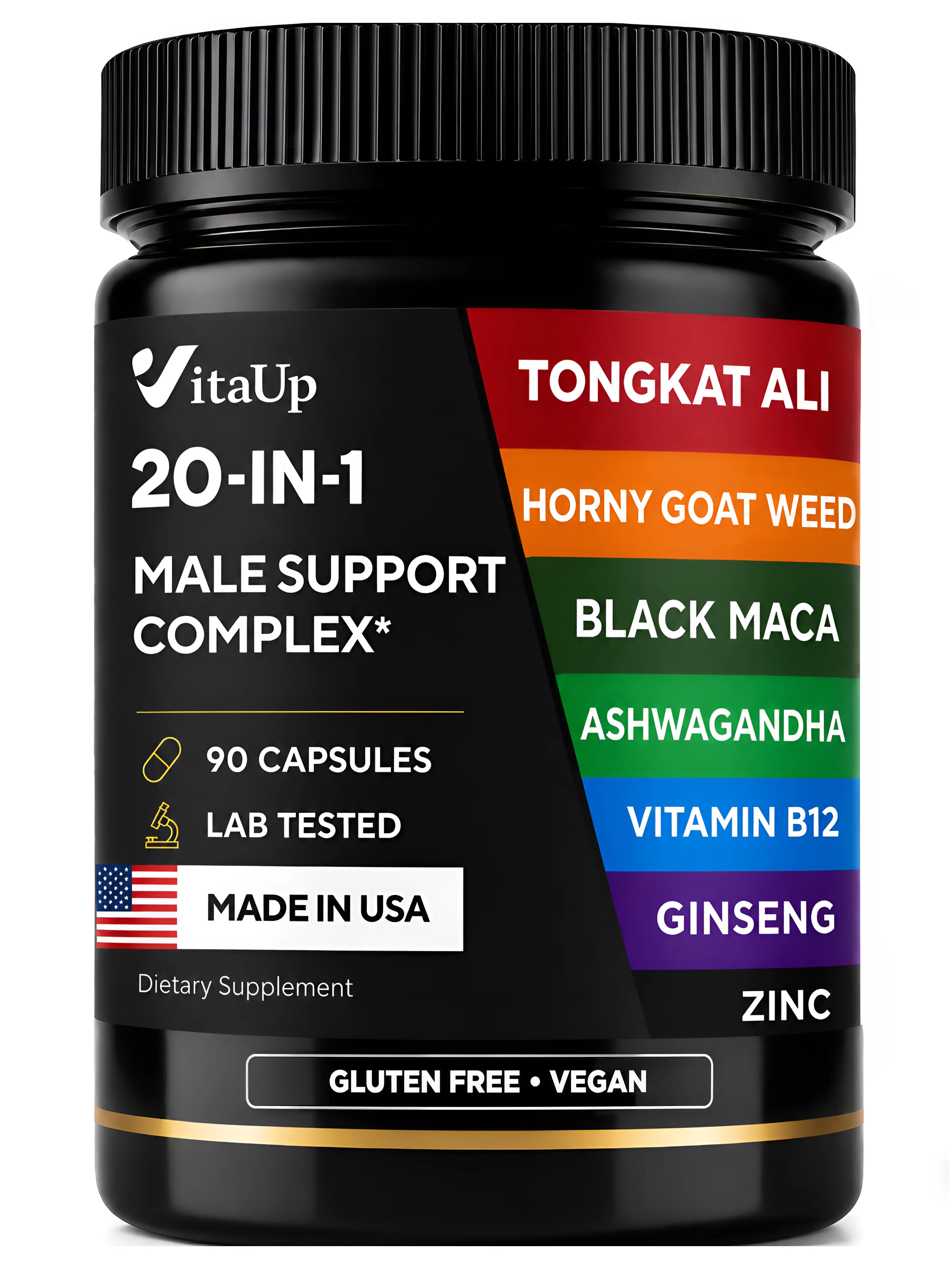 Tongkat Ali Complex 20 in 1 - Strength, Stamina, Vitality & Endurance Formula - USA Made Male Supplement 90 Caps | VitaUp