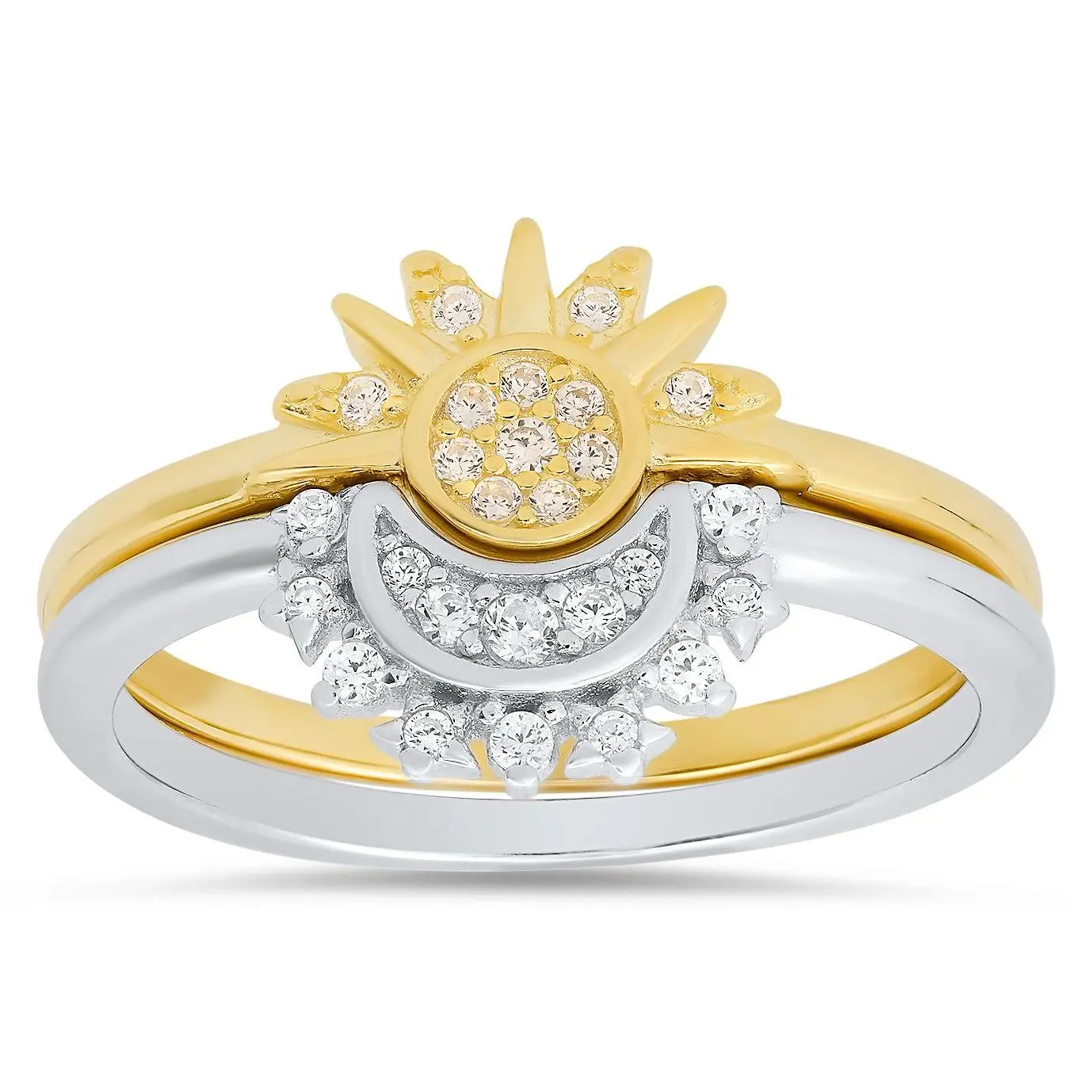 Diamonique Two-Tone Celestial Stackable Ring Set, Sterling