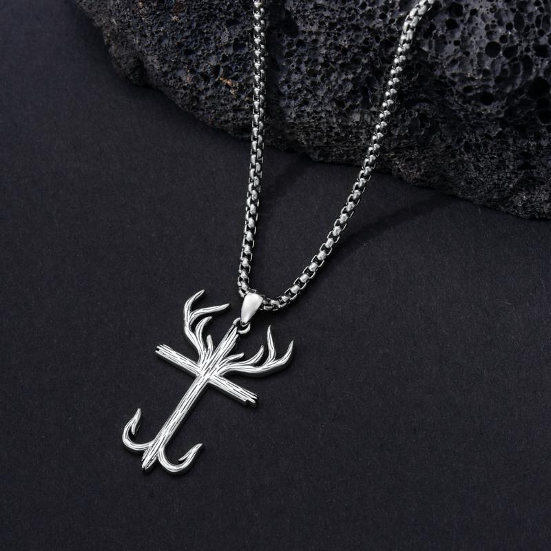 MEIDERBO Jewelry Fish Hook Necklace for Men 925 Sterling Silver Antler Duck Pendant Necklace Antler Fish Hook Hunting Jewelry Gifts for Father