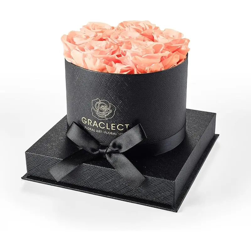 Champagne roses in blace box