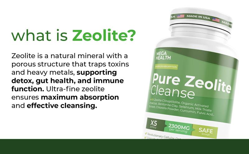 2300 MG Pure Zeolite Cleanse – Ultra-Fine Clinoptilolite Zeolite Detox, Activated Charcoal & Bentonite Clay – Liver & Gut Detox Cleanse, Toxin Flush, Digestive, Max Absorption, 90 Vegan Capsules