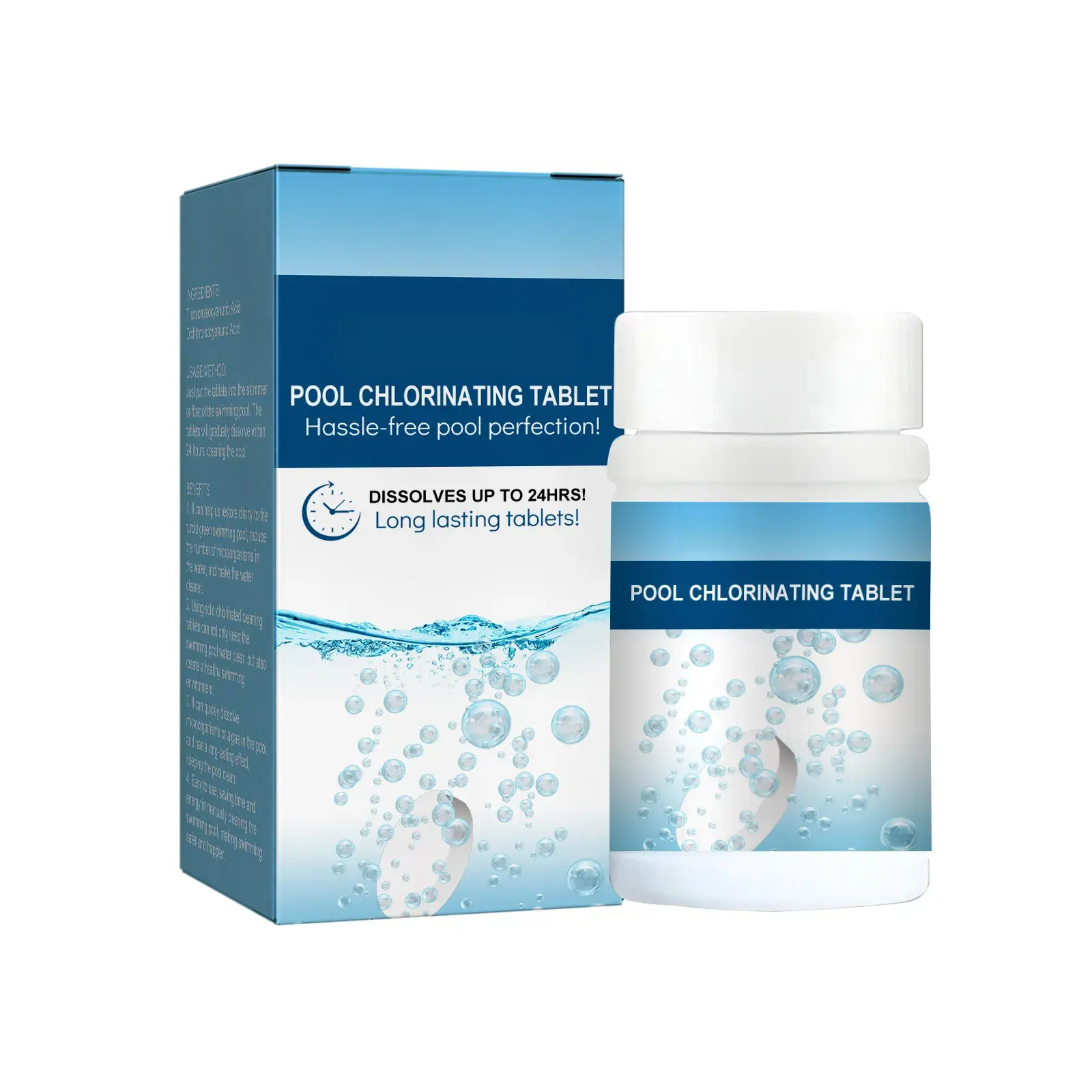 Chlorinated Effervescent Pool Tablets - Multi-Functional Swimming Pool & Hot Tub Cleaner with Dichloroisocyanuric Acid, Removes Odor & Algae, Saves Effort, Long-Lasting, Adds Chlorine via Skimmer/Float, Promotes Healthy Water, Convenient Use, Maintain