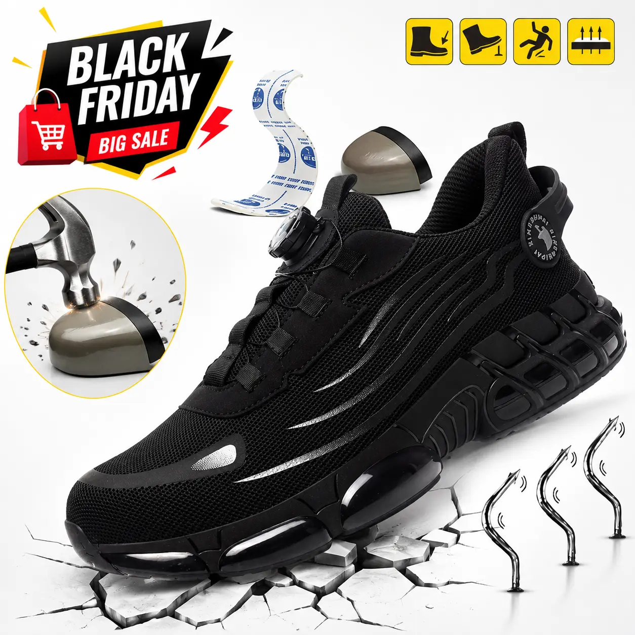 Men's Lightweight Slip-Resistant Steel Toe Work Shoes, Breathable Mesh Men's Shoes, EVA Cushion Sole Durable Casual Sneakers, All-Season Comfort Father's Day Gift Footwear,shoes for back to school,back to school shoes