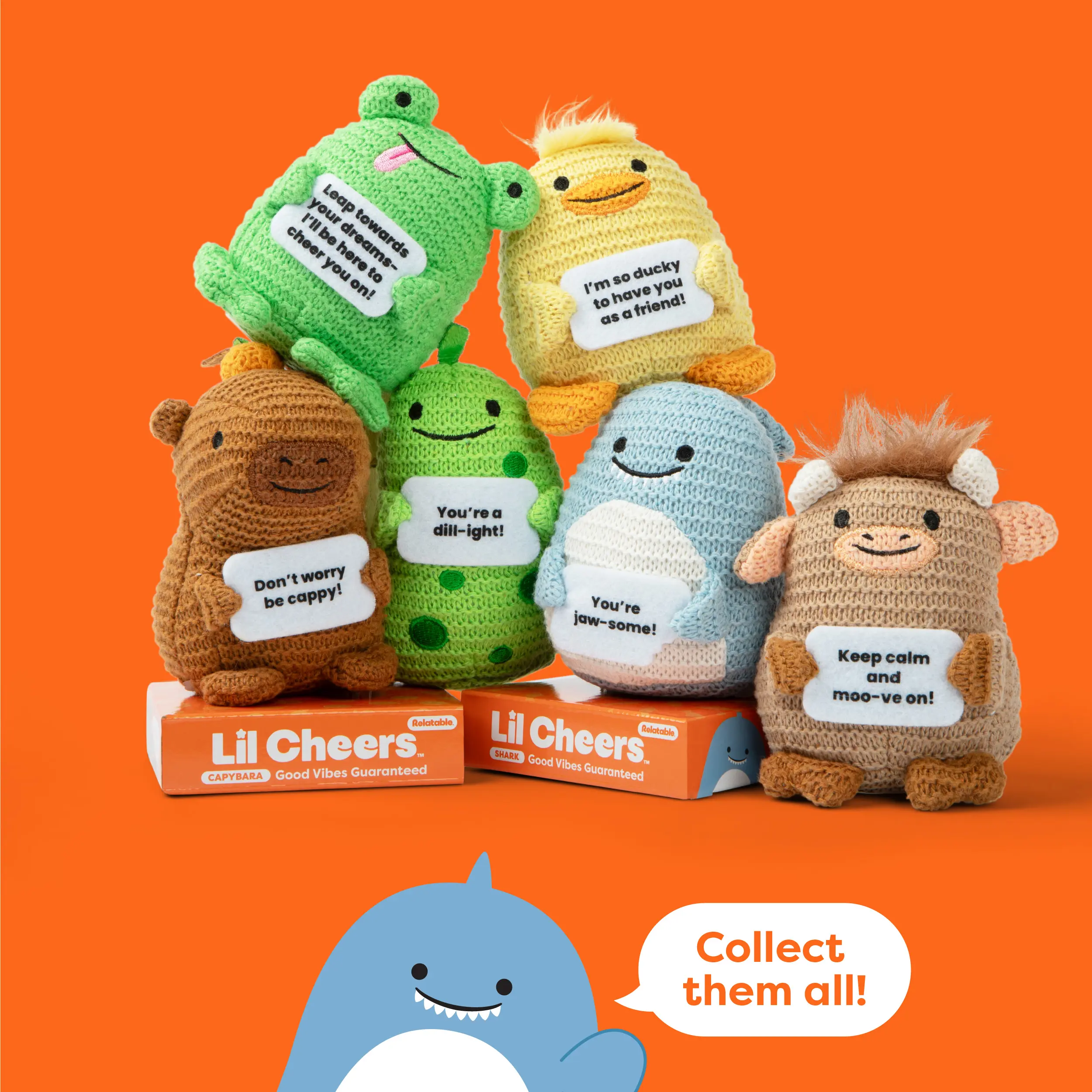 Lil Cheers - The Uplifting Crochet Plush Friends Spreading Good Vibes (Frog, Shark, Highland Cow, Duck, Capybara, Pickles, and More). Perfect Plushies And Stuffed Animals To Gift For Kids And Adults: Includes 1 Plush. Created By Relatable.
