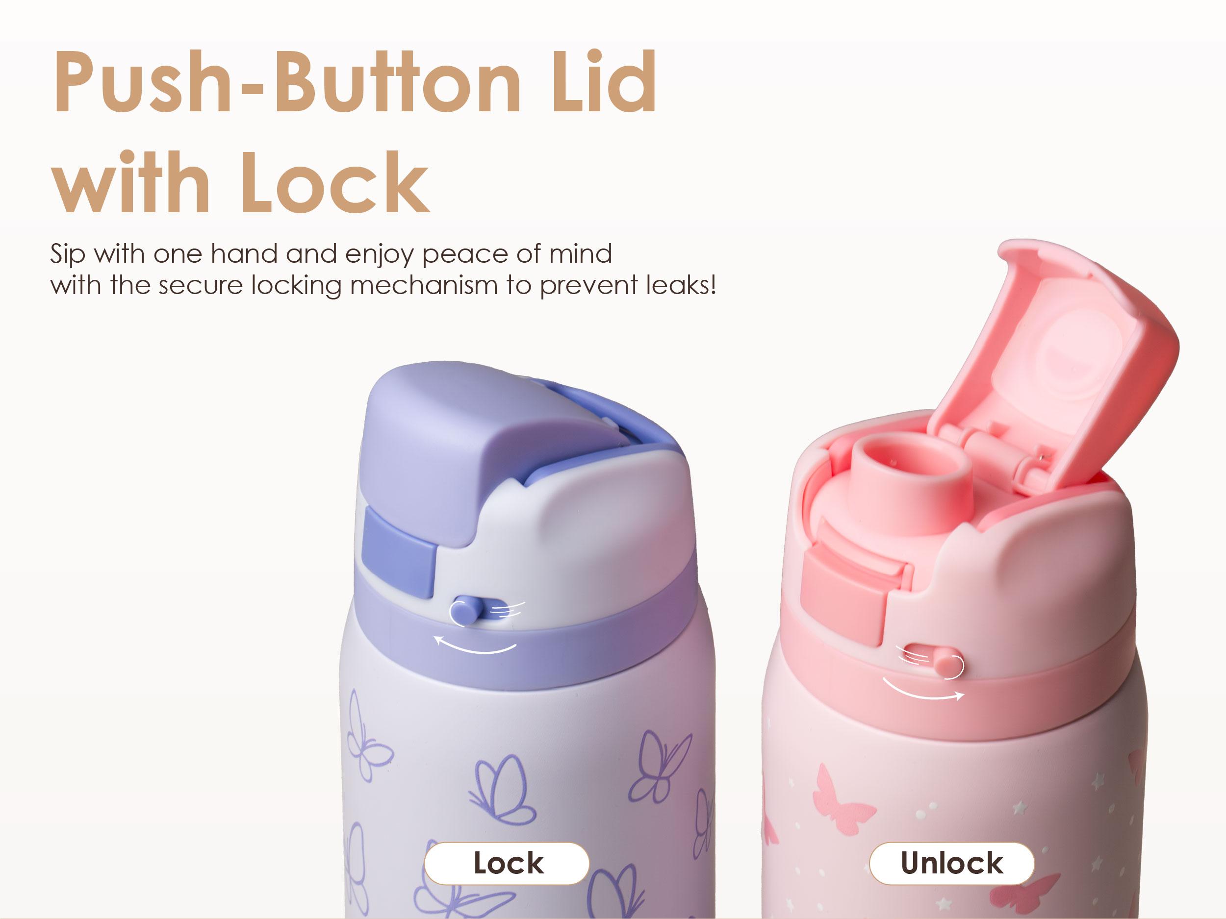 SANDJEST 32oz Water Bottle with Straw Push Button Lid, Stainless Steel Portable LeakProof Drinkware Flask, Spring Gift for Travel Outdoor Mother's Day