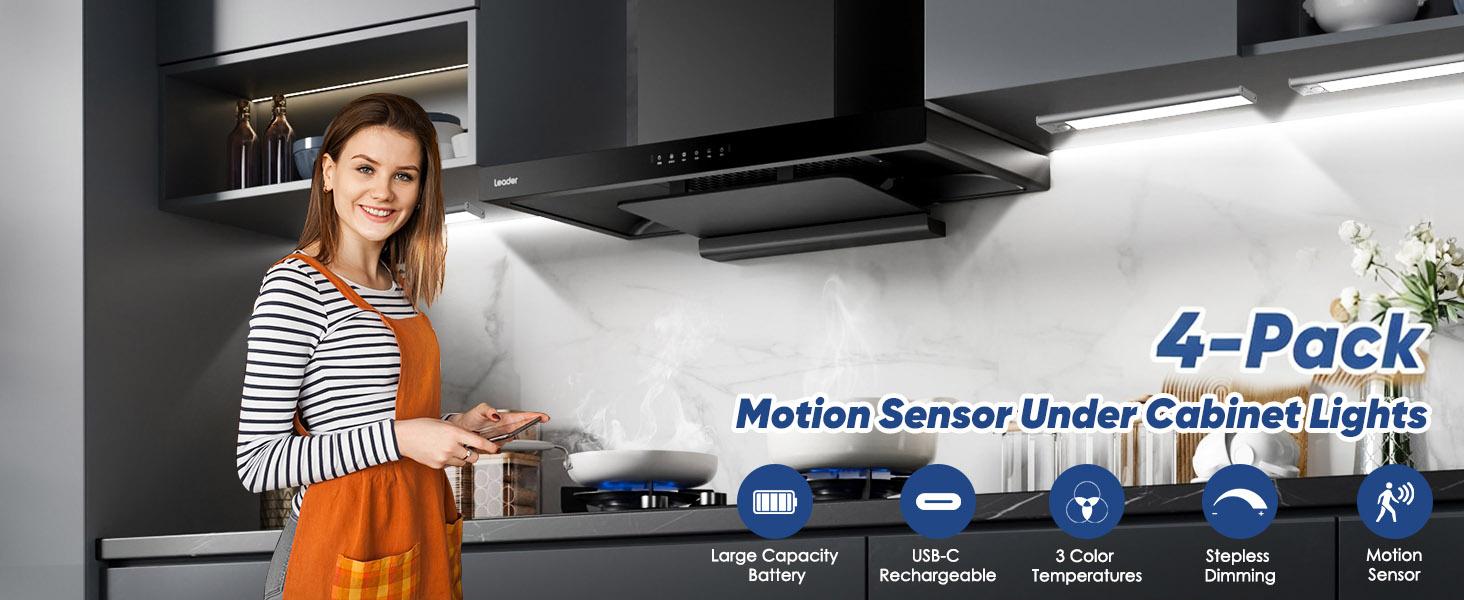 2026 Under Cabinet Lighting 1/2/3/4 Pack Motion Sensor LED Closet Light,USB Rechargeable Dimmable Stick On Under Counter Lights, 16inch Wireless Night Light for Kitchen Stair Bedroom,TikTok Viral Home Finds,Clean Girl Aesthetic,Home Upgrade 2026