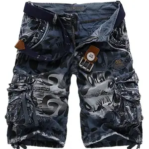 WorkShortsBreathableFivePantsSummerMen'sCasualShortsFashionCamouflageMulti-pocketZipperLooseCombat