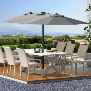 13Ft Large Patio Umbrella Outdoor Double-Sided Rectangle Market Umbrella ,Weather-Resistant Fabric, UV Protection, for Pool, and Garden-Grey