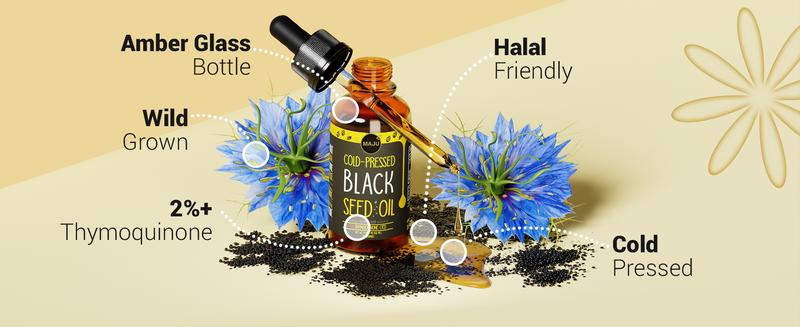 MAJU Black Seed Oil Liquid Dropper (2oz) - Travel Size Nigella Sativa Oil Dropper, High Thymoquinone, Blended Wellness Supplement, Immunity and Digestion Fitness Dietary