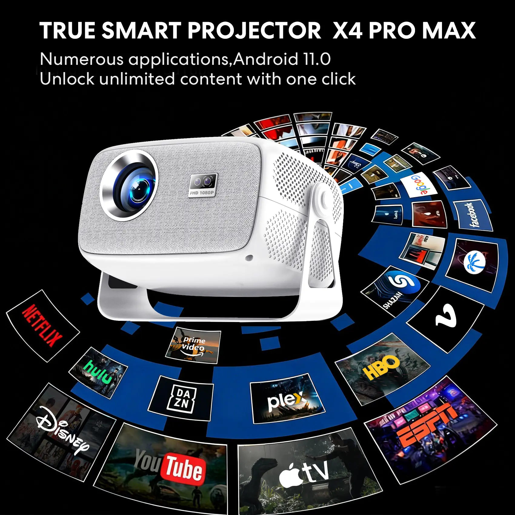 X4 Pro Max Portable Gimbal Projector - FHD 1080p Full HD Autofocus LCD Tabletop HD Quality Projector with Audio, USB Power, Remote Control, Smart USB Interface, Netflix Support for Outdoor Camping, Home Streaming
