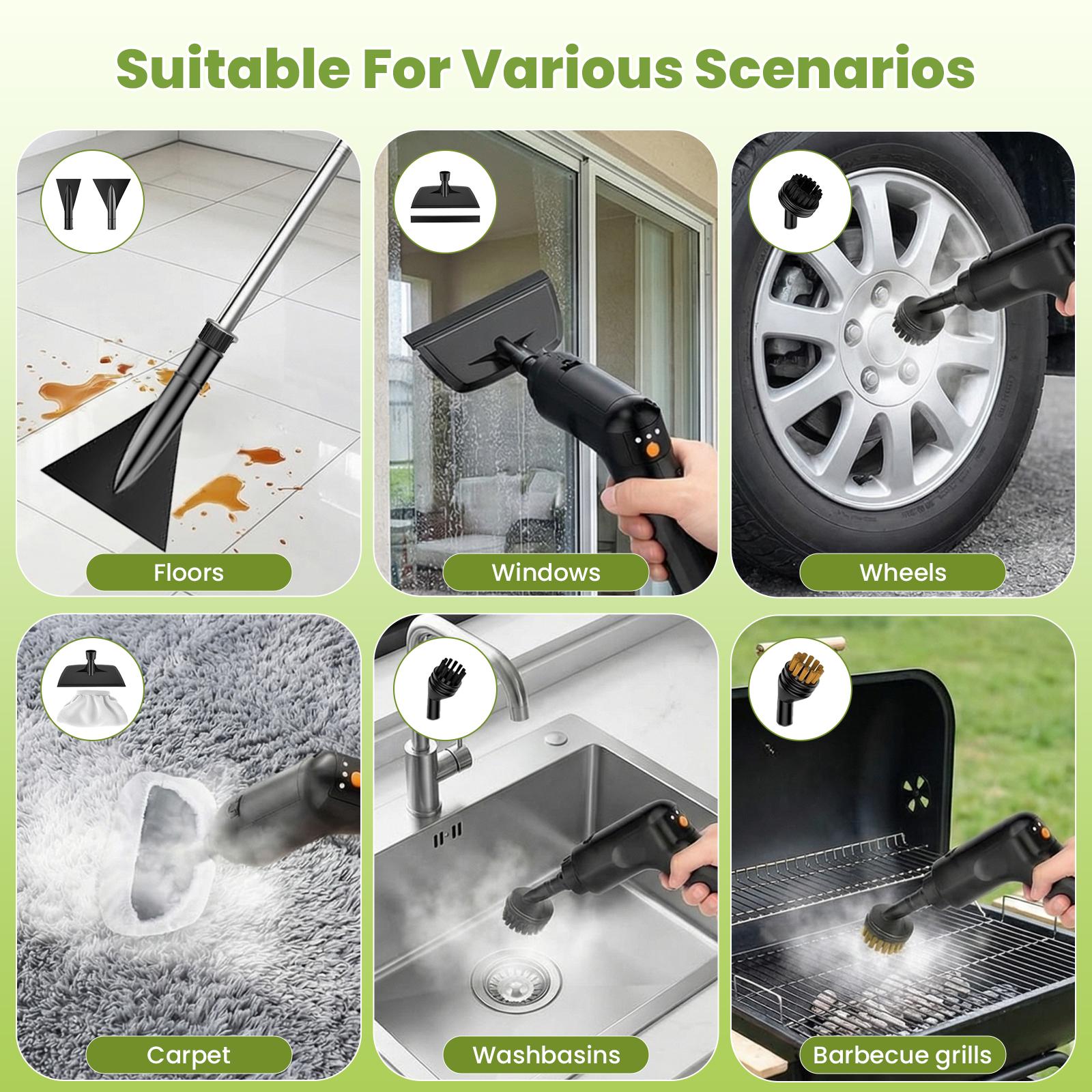 Household and car steam cleaner, 1500W power, 3-Level Adjustable, 1.4L large-capacity water tank, comes with 15 accessories, handheld steam cleaner, suitable for fine cleaning of cars, kitchen grease, tile grout cleaning, and furniture cleaning.
