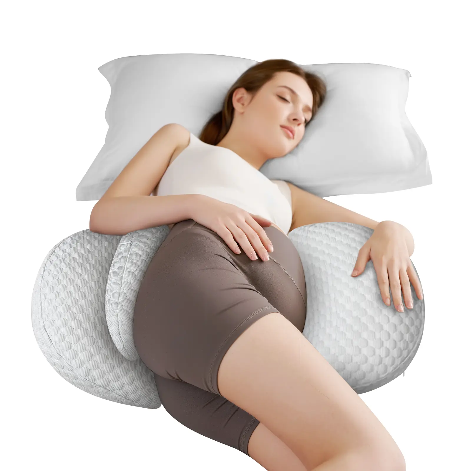 LUMIVIRE Cooling Maternity Pillow for Pregnant Women 30° Wedge Support Adjustable Velcro Portable Body Pillow for Back & Belly Blue Travel-Friendly Bed-Friendly