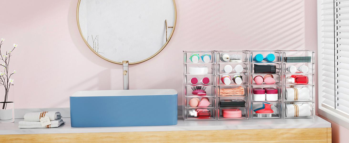13 Drawers Clear Stackable Acrylic Storage Drawers, Versatile Organizer for Bathroom, Vanity, Kitchen Cabinets, Pantry & Home Organization Boxes Laundry