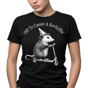 Off To Cause A Kerfuffle Tshirt Funny Opossum Scooter Sweater Mental Health Tee Sarcastic Humor Shirt Animal Lover Gift Cotton Crew Neck Short Sleeves Casual Fit - Breathable Shortsleeve Shortsleeve Womenswear Matching Top