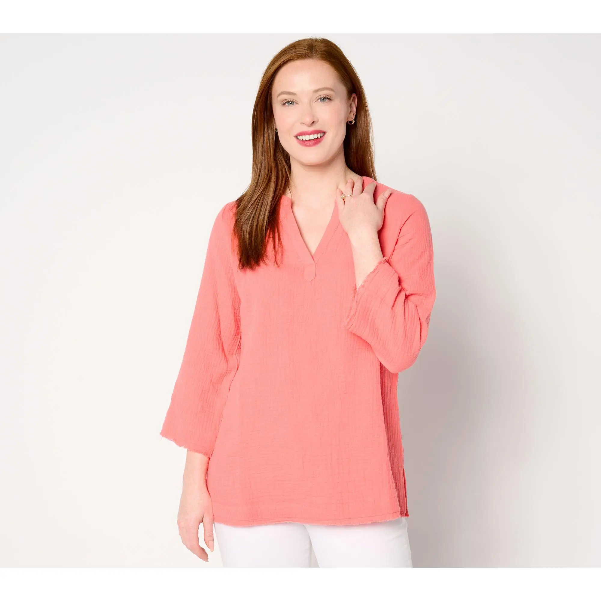 Belle Beach by Kim Gravel Cotton Gauze Frayed Edge Tunic Top