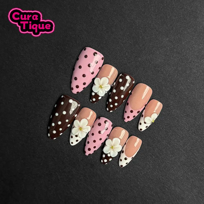 CuraTique Press-On Nails 10-Piece Handmade 3D Gel Reusable Set - Spring/Summer Fruity Cute Glam Designs, DIY Fake Nails Kit with Glue Option for Hands, Prom 2026, SoHo Chic