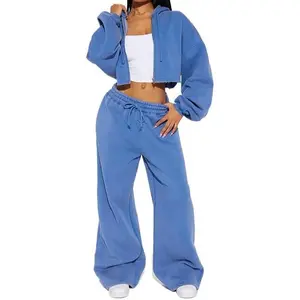 Women's zipper cardigan pants casual set, hooded sweatshirt jogging wide leg pants two-piece set2025