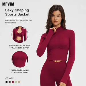 MFVIM Autumn Winter Stand Collar Jacket Zipper Windproof Versatile Warm Top Fitness Running Fleece Lined Sports Coat Women Workout Clothes