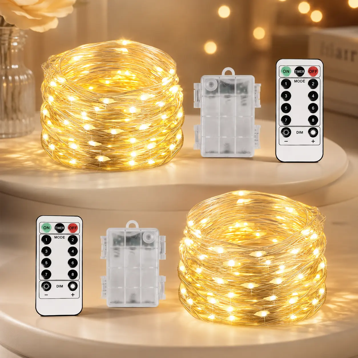 2 Pack Each 20 Ft 60 LED Short Fairy Lights Battery Operated Christmas String Lights with Remote, Waterproof 8 Modes Firefly Twinkle Lights for Christmas Tree, Wreath Decor Back to School Summer Sale Deals