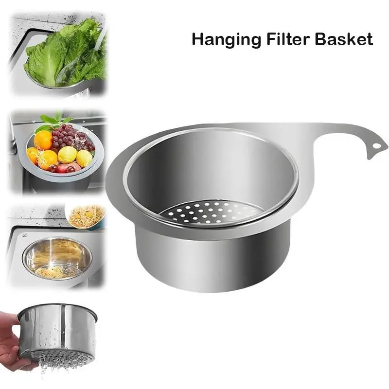 【Homeessentials】Stainless Steel Swan Sink Strainer Basket, 2025 New Multifunctional Kitchen Sink Drain Strainer Faucet Hanging Filter Basket, Corner Sink Strainer Basket for Kitchen Fruit Vegetable (1 Pack)