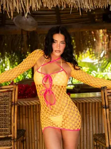 Women's Leg Avenue Reckless Romance Stretchy Spandex Fishnet Lingerie Dress Set, Matching Clubwear Underwear