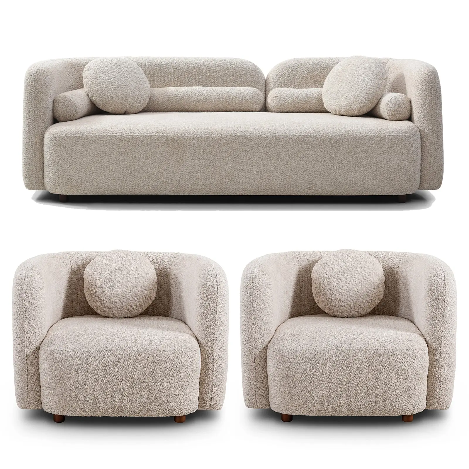 C3-2507, 3+1+1,  Luxury Modern Couch for Living Room, Beige Boucle Fleece Upholstered Comfy Couch for Apartment Home Office, Light Beige