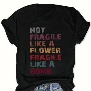 Women's Letter Print Round Neck Tee, Fashion Casual Crew Neck T-Shirt for Daily Holiday Vacation Outdoor Wear, Ladies Clothes for All Seasons, Streetwear