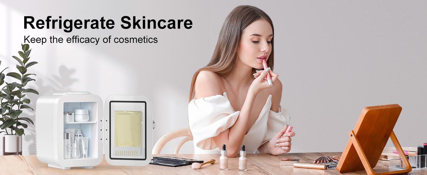 CROWNFUL Mini Fridge, 4 Liter/6 Can Portable Cooler and Warmer Personal Refrigerator for Skin Care, Cosmetics, Beverage, Food,Great for Bedroom, Office, Car, Dorm, ETL Listed (White)