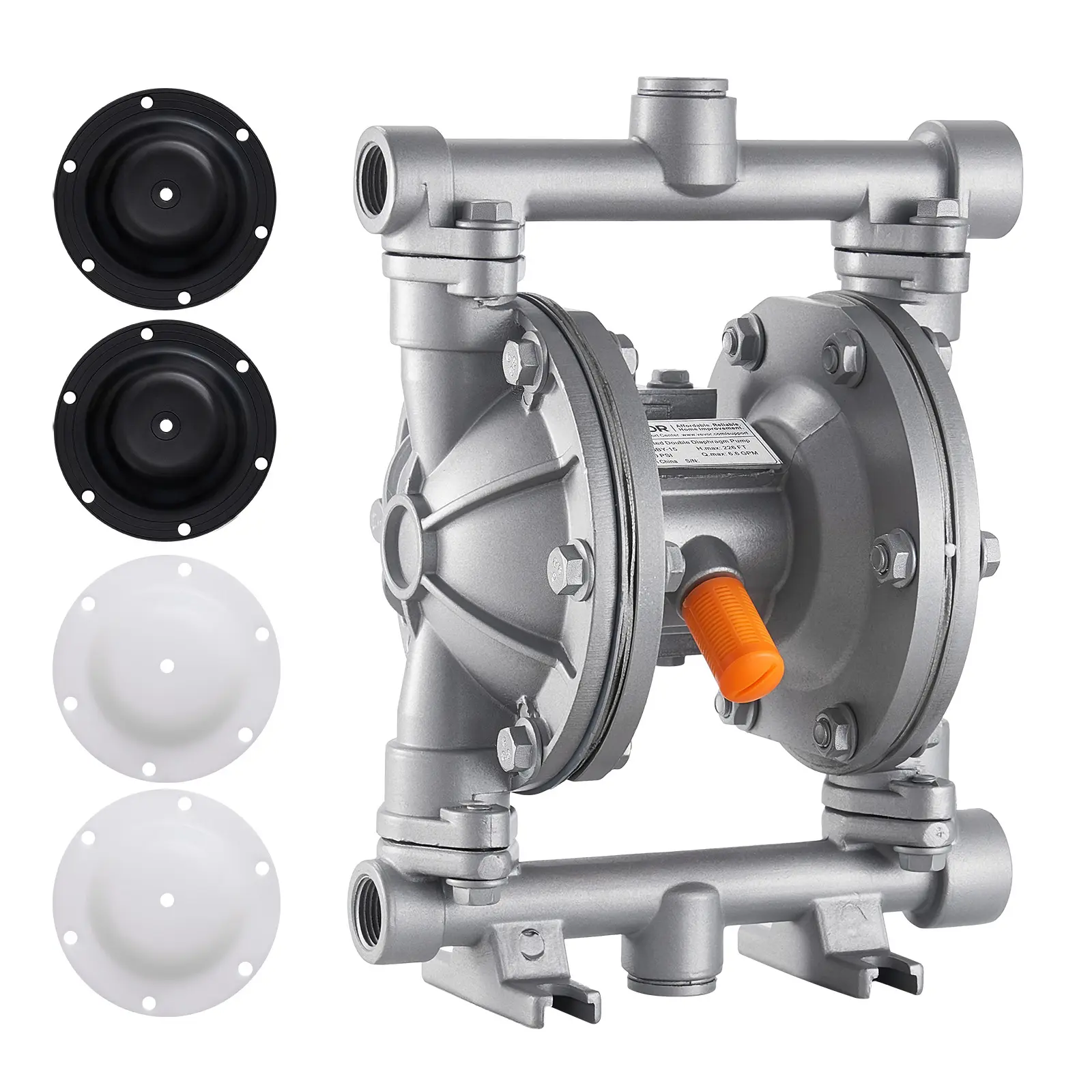 【summerfinds】VEVOR Air Operated Double Diaphragm Pump, 6.6 GPM, 3/8 inch Inlet & Outlet Pneumatic Waste Oil Transfer Pump, Max 100 PSI, Aluminum Alloy Body, Air-Operated for Diesel, Grease, Kerosene, Gasoline